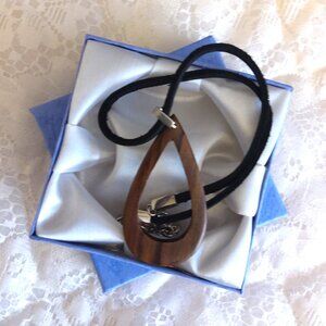 COPY - NEW Bauxo Black Leather Necklace with Brown Handmade Oval Wooden Pendant